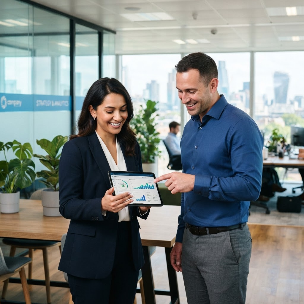 BizNova consultants reviewing business analytics together
